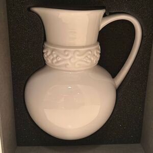 New in box Katy Briscoe Home Bone China White Bisque Small Pitcher 5” Giftable